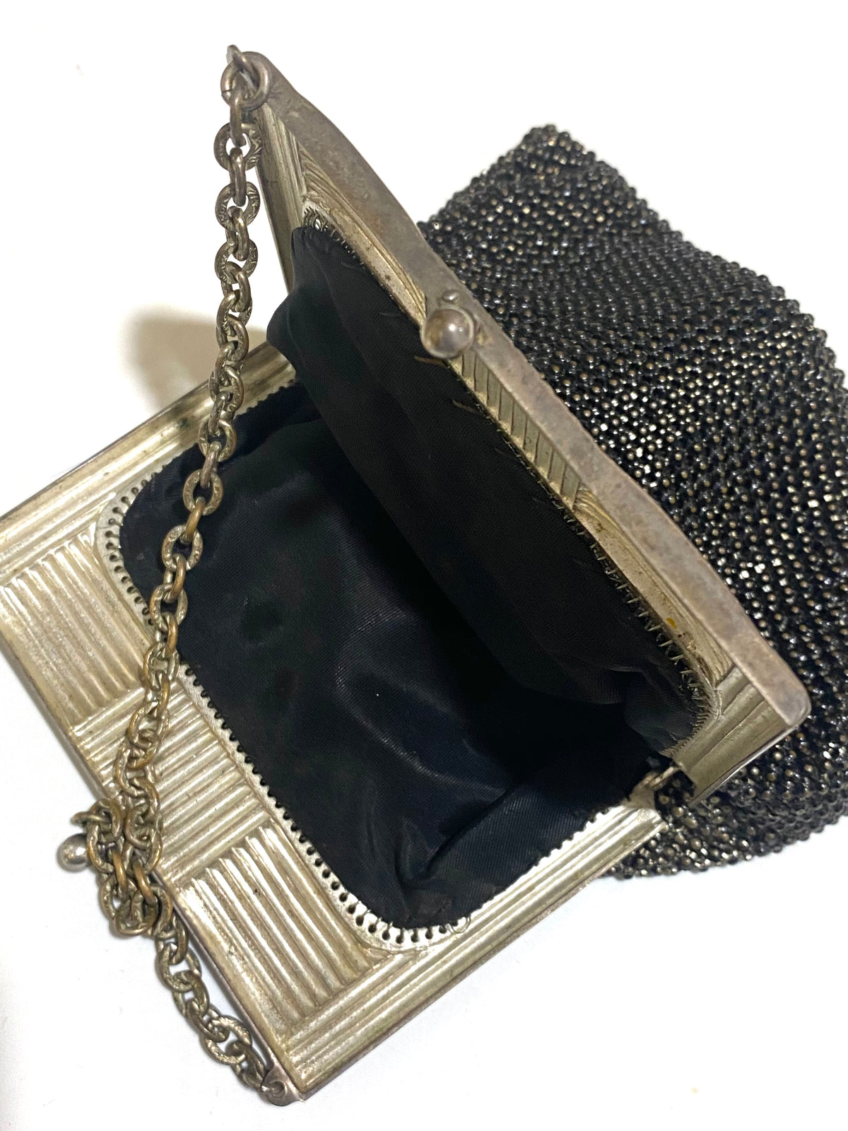 Vintage Whiting & Davis Art Deco Sterling Silver and Enamel Mesh Evening Bag