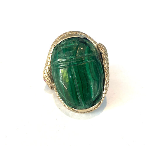 Sterling Silver Malachite Snake Ring