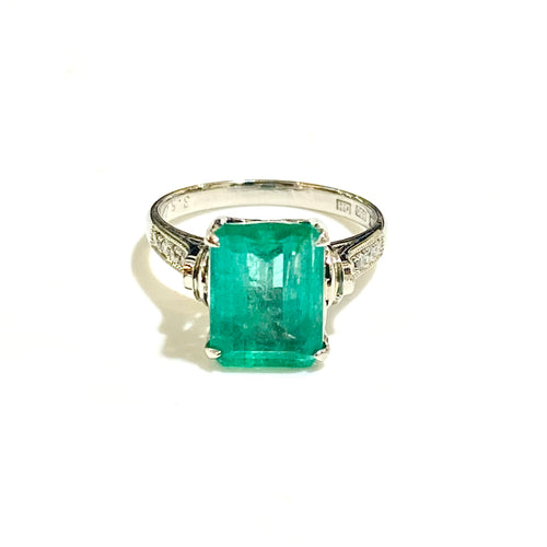 Platinum Set Emerald and Diamond Ring