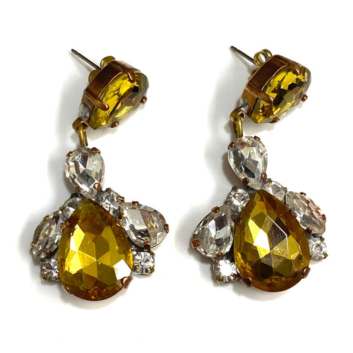 Yellow and White Crystal Drop Earrings