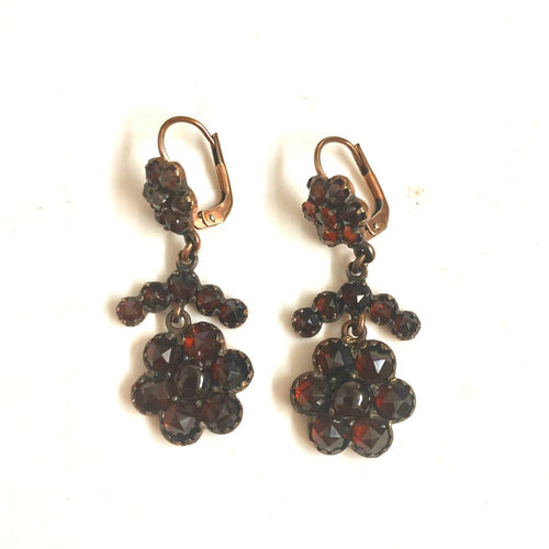 Sterling Silver Rose Gold Plated Garnet Floral Earrings