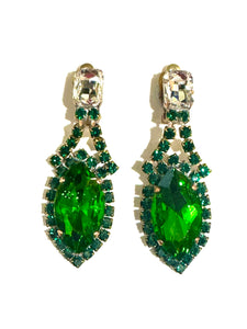 Green Crystal Clip On Earrings