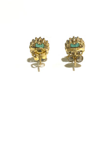 18ct Gold Emerald and Diamond Stud Earrings