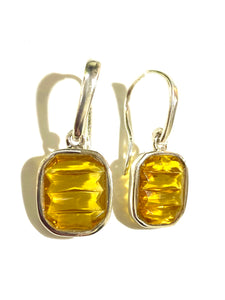 Art Deco Yellow Glass Sterling Silver Drop Earrings