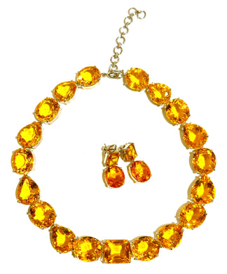 Sterling Silver Yellow Crystal Citrine Coloured Necklace and Earrings