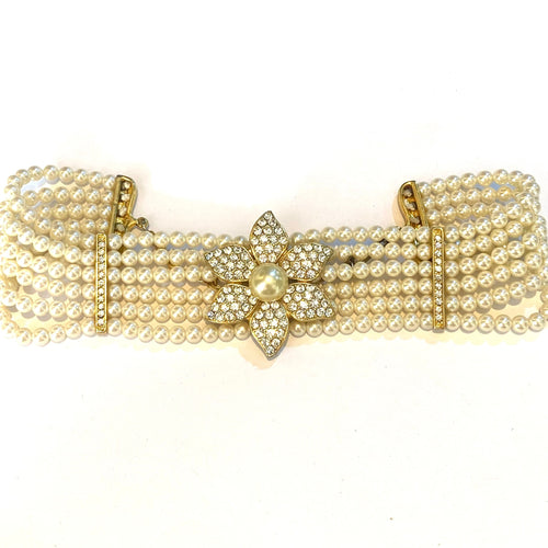 Pearl Choker with CZ Flower