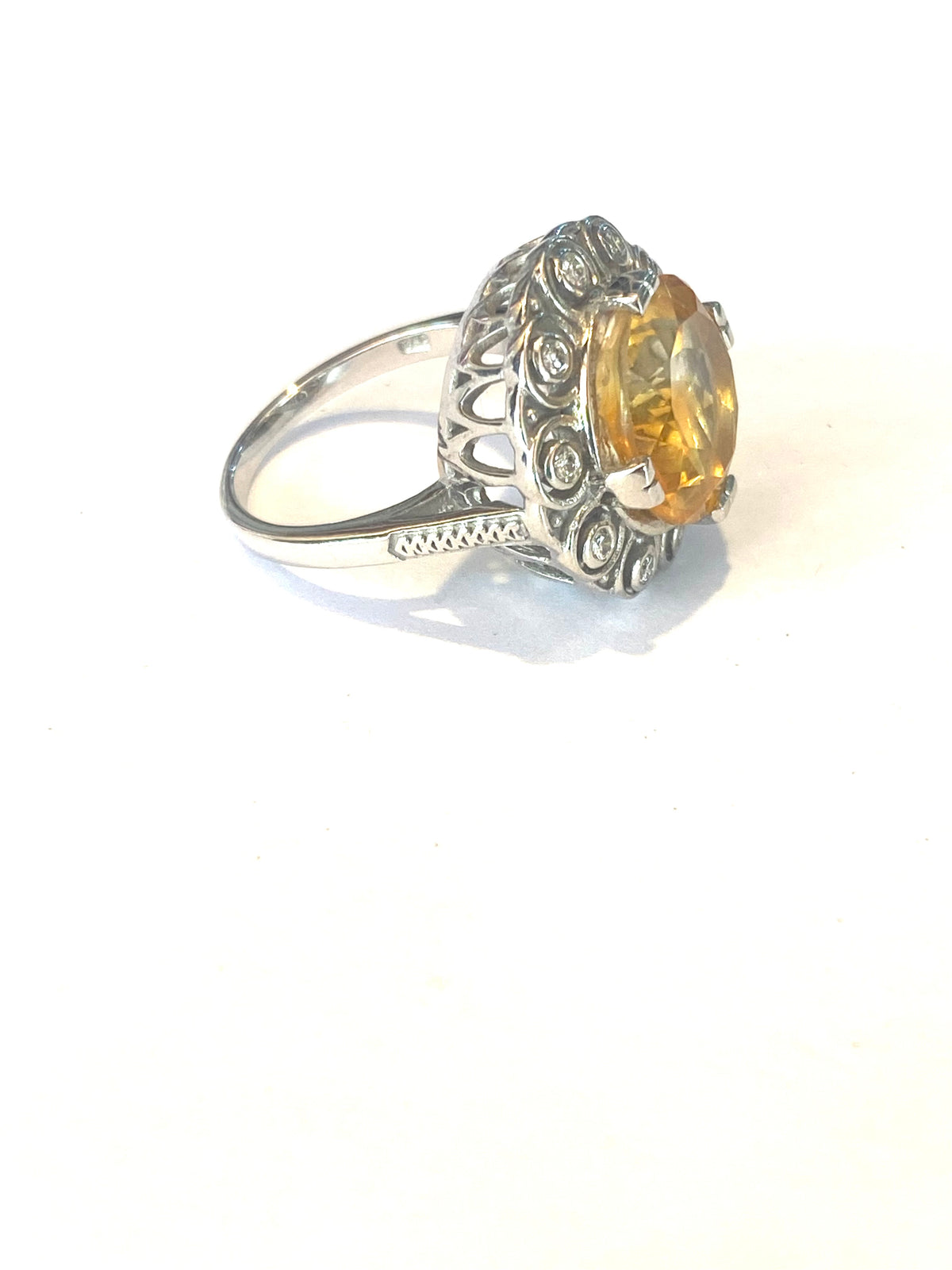 9ct White Gold Citrine and Diamond Ring