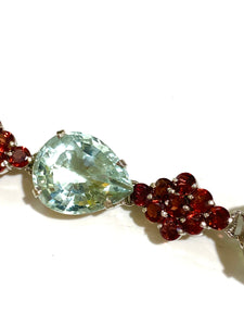 Aquamarine & Garnet Sterling Silver Bracelet