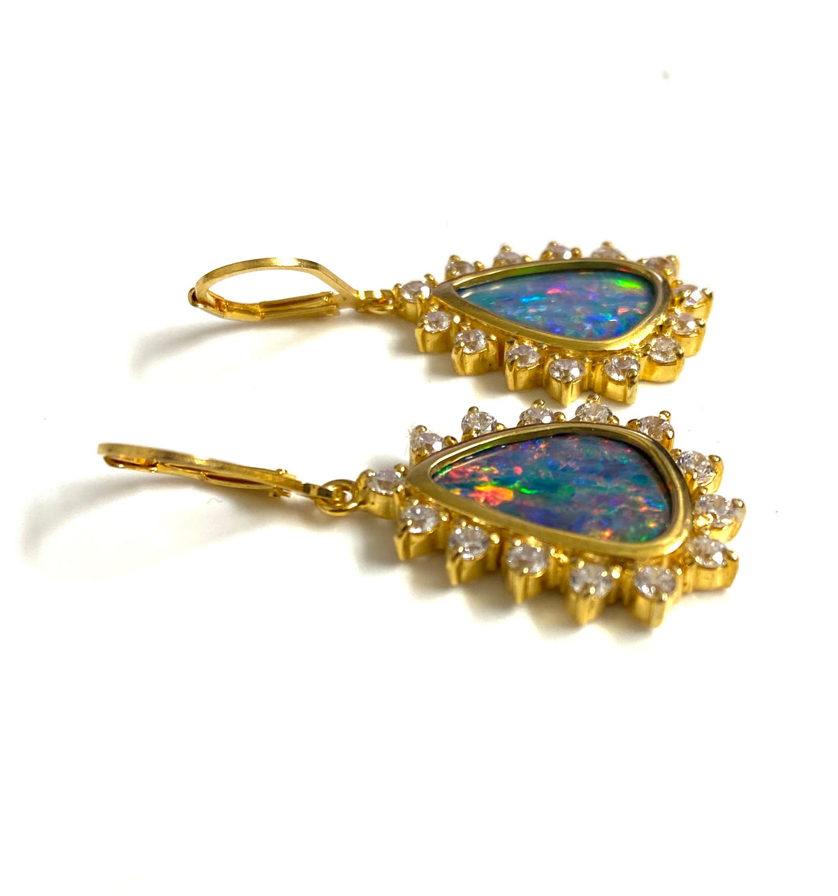Sterling Silver Gold Plate Australian Black Boulder Opal Earrings