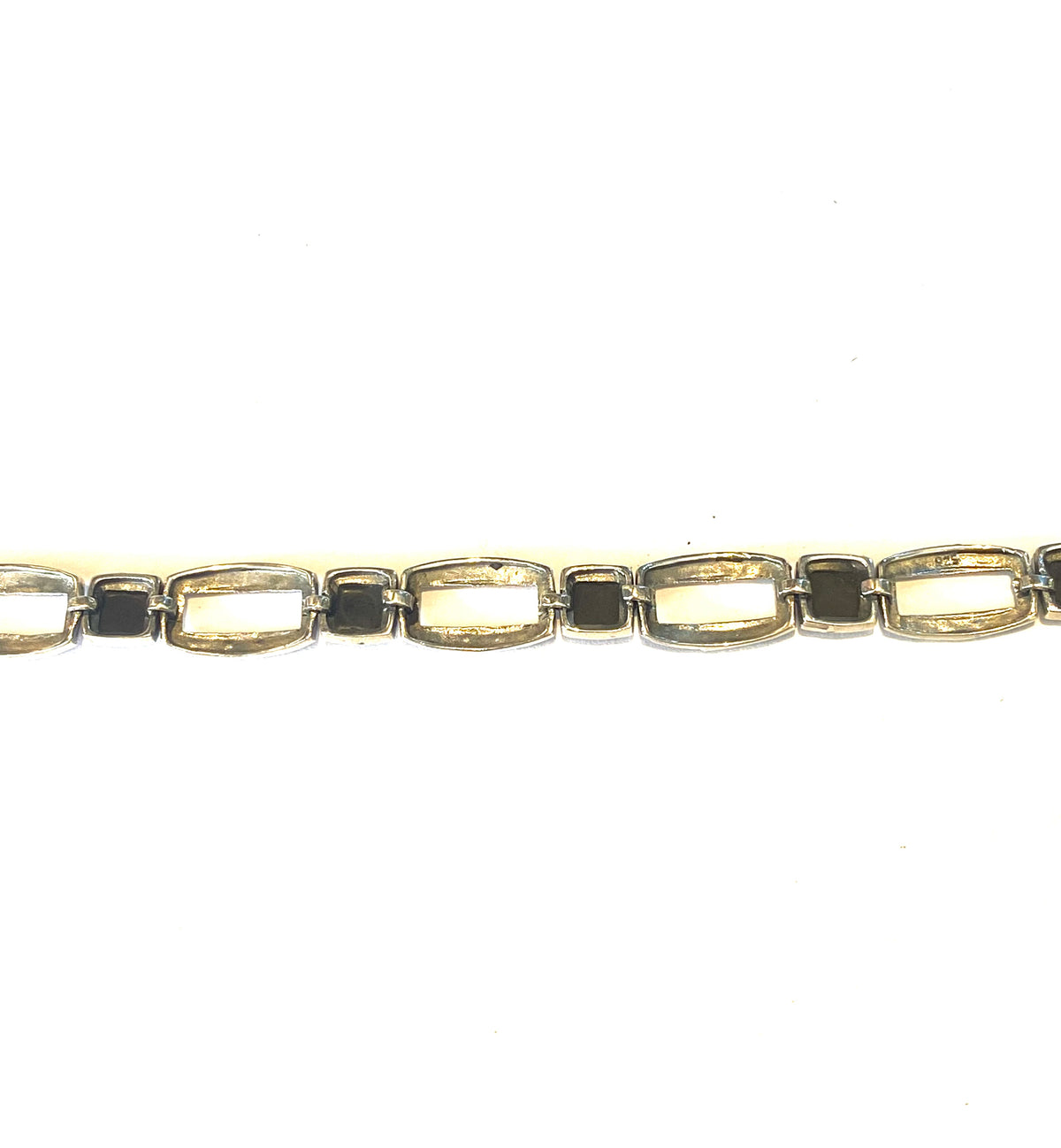 Sterling Silver Square Onyx and Marcasite Bracelet