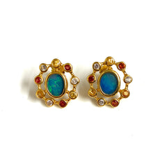 Australian Opal and Sapphire Stud Earrings