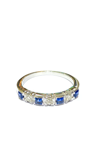 18ct White Gold Sapphire and Diamond half eternity  Ring