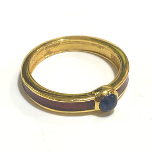 Sterling Silver Brass, Sapphire and Red Enamel Ring