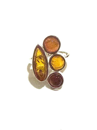 Sterling Silver Asymmetrical Honey Amber Ring