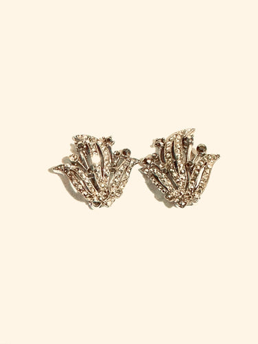 Vintage 1940s Marcasite set Floral clip on Earrings