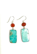 Sterling Silver Turquoise Rectangular Drop with Coral Earrings