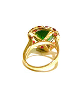 9ct Gold Almond shaped Green Tourmaline and  Ruby Ring