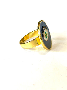 Sterling Silver Gold Plate Enamel Evil Eye Ring