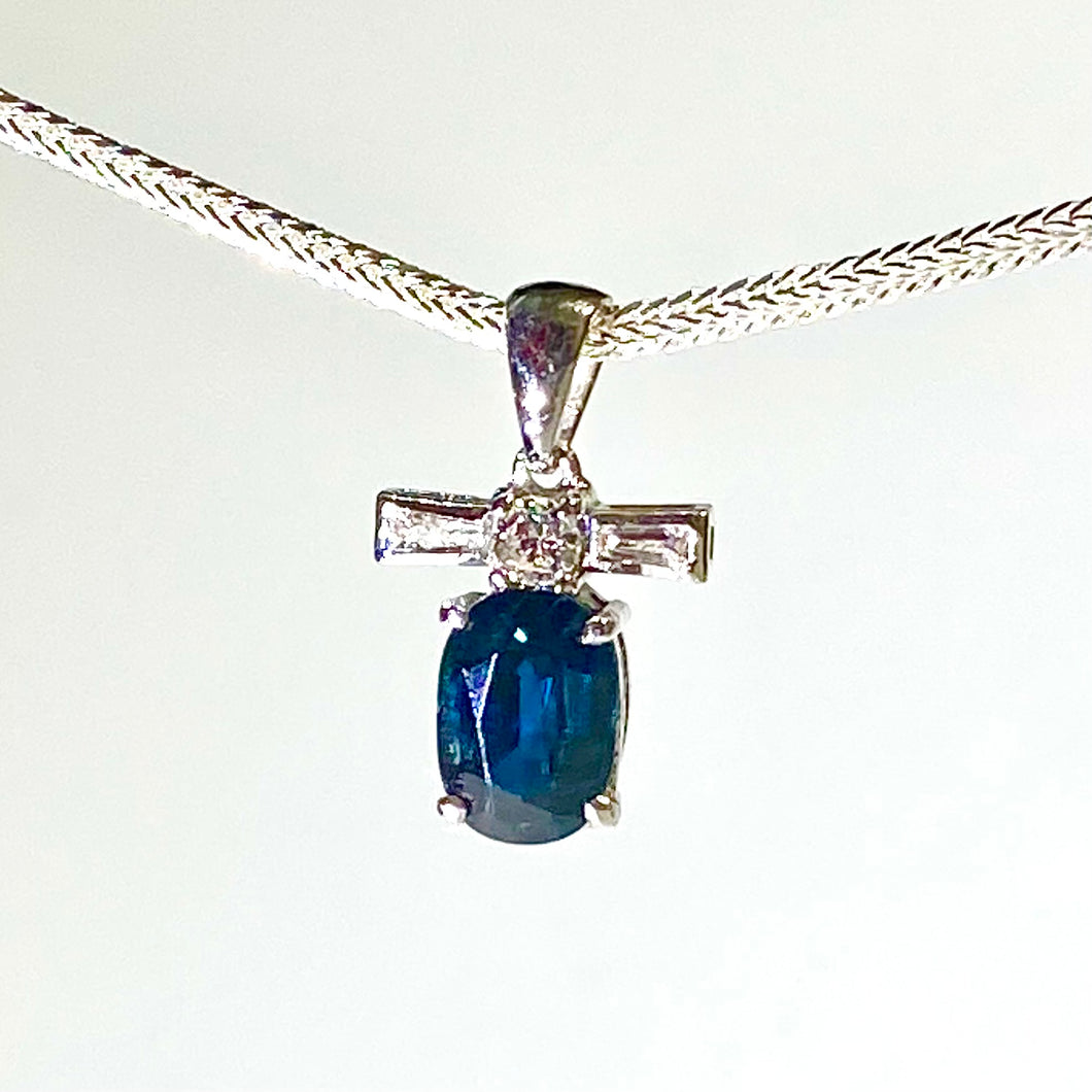 9ct White Gold 1.40ct Sapphire and Diamond Bow Pendant