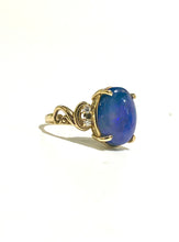 9ct Gold Solid Black Opal and Diamond Ring