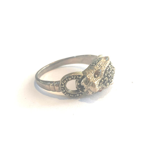 Sterling Silver and Marcasite Cat Baring Teeth Ring