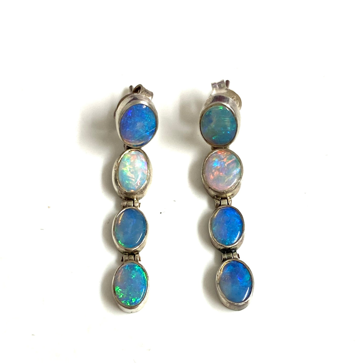 Sterling Silver Solid Opal Drop Earrings