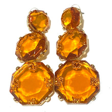 Three Tiered Orange Crystal Drop Earrings