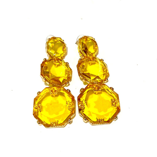 Three Tiered Yellow Crystal Drop Earrings