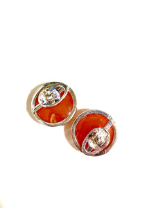 Carnelian Sterling Silver Circle Stud Earrings