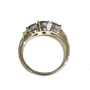 9ct White Gold Ceylon Sapphire and Diamond Trilogy Ring