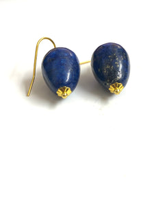 Rounded Lapis Lazuli and Sterling Silver Gold Plate Earrings