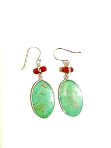 Sterling Silver, Turquoise and Coral Toggle Drop Earrings