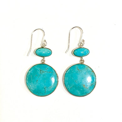 Sterling Silver Round Turquoise Drop Earrings