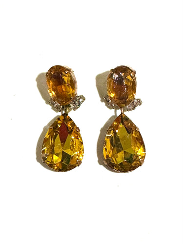 Yellow Czech Crystal Costume Earrings