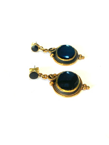 Brass and Black Onyx Rounded Earrings