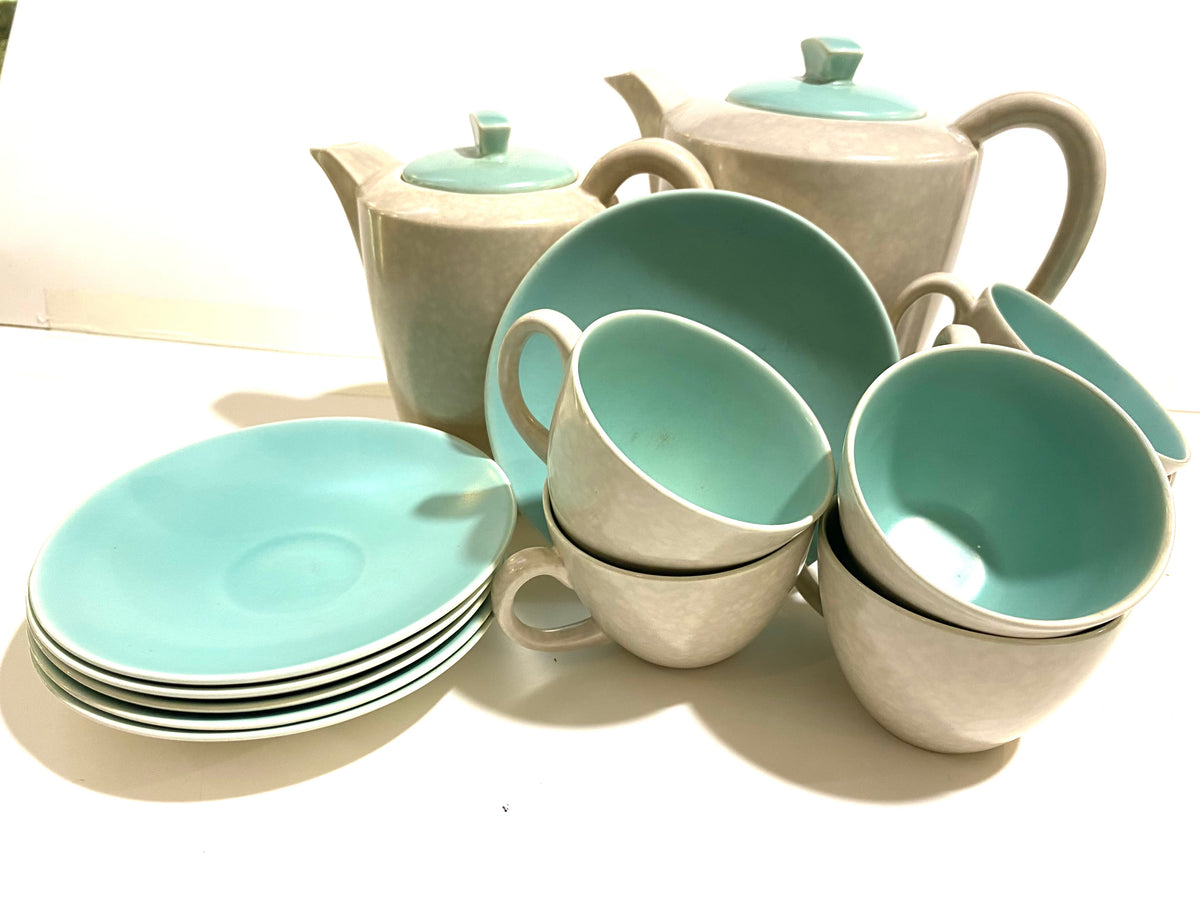 Aqua-Coloured Fine Bone China Teacups, Saucers ONLY