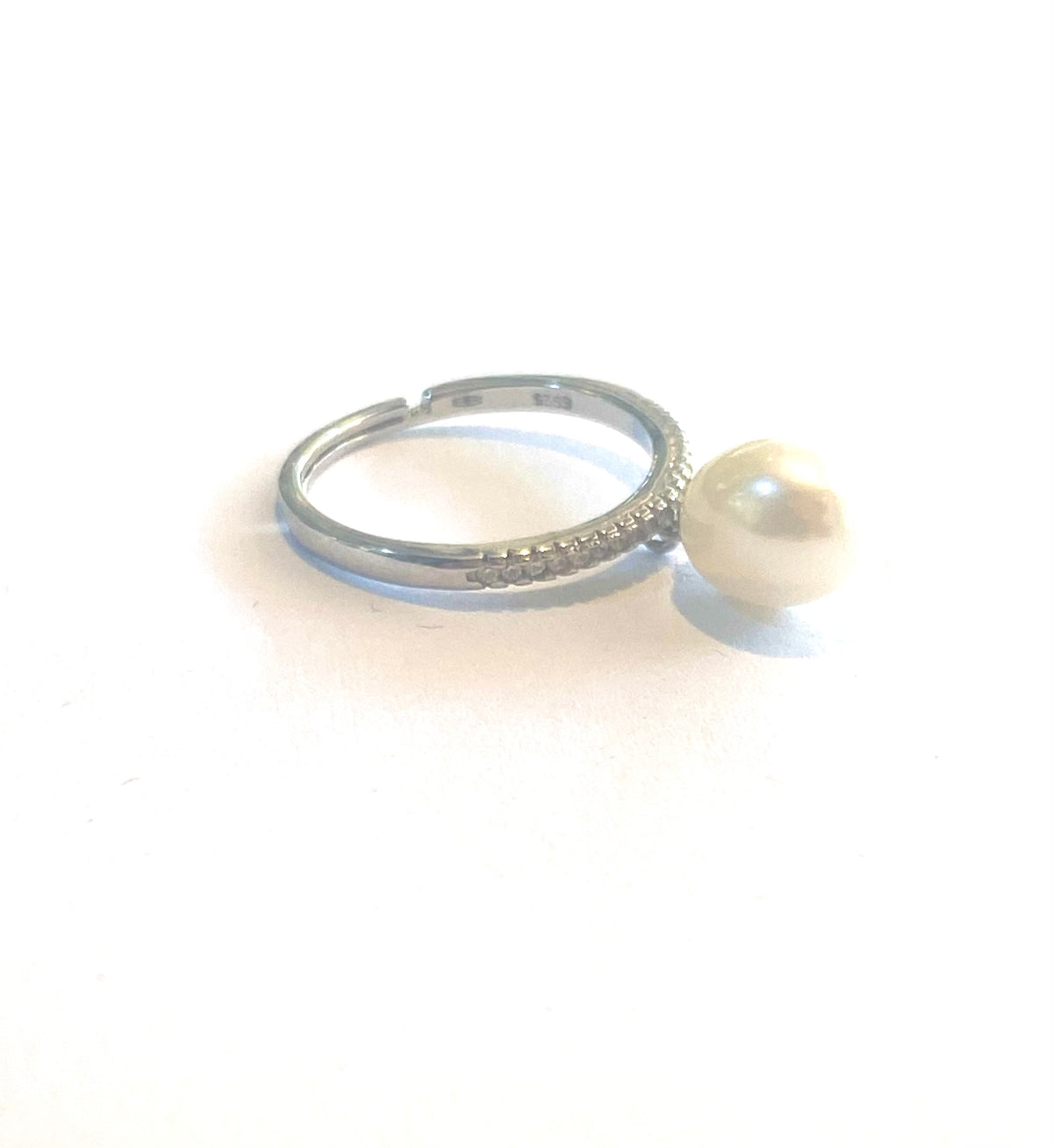 Sterling Silver Faux Pearl and CZ Ring