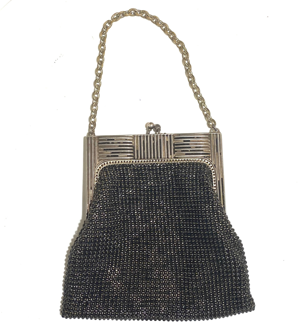 Vintage Whiting & Davis Art Deco Sterling Silver and Enamel Mesh Evening Bag