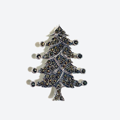 Sterling Silver Marcasite Christmas Tree Brooch