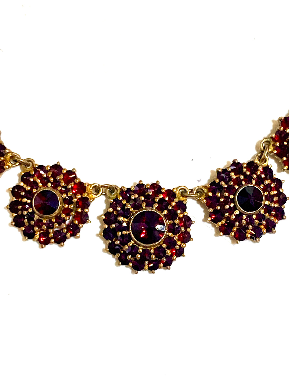 Antique Graduated Garnet Necklace Sterling Silver Gold Plate