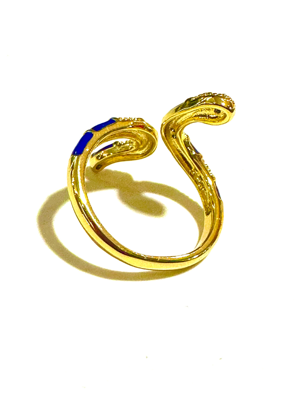 Gold Adjustable Blue Enamel Snake Ring