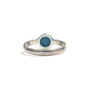 Round Sterling Silver Solid Black Opal Ring