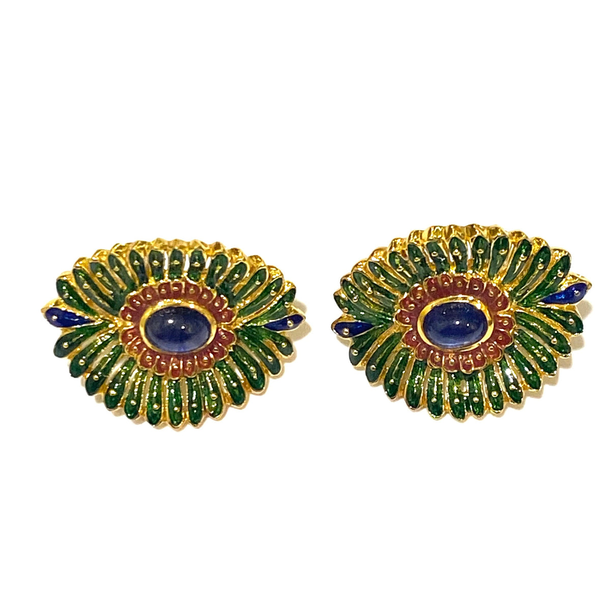 Gemstone and Red, Green and Blue Enamel Earrings
