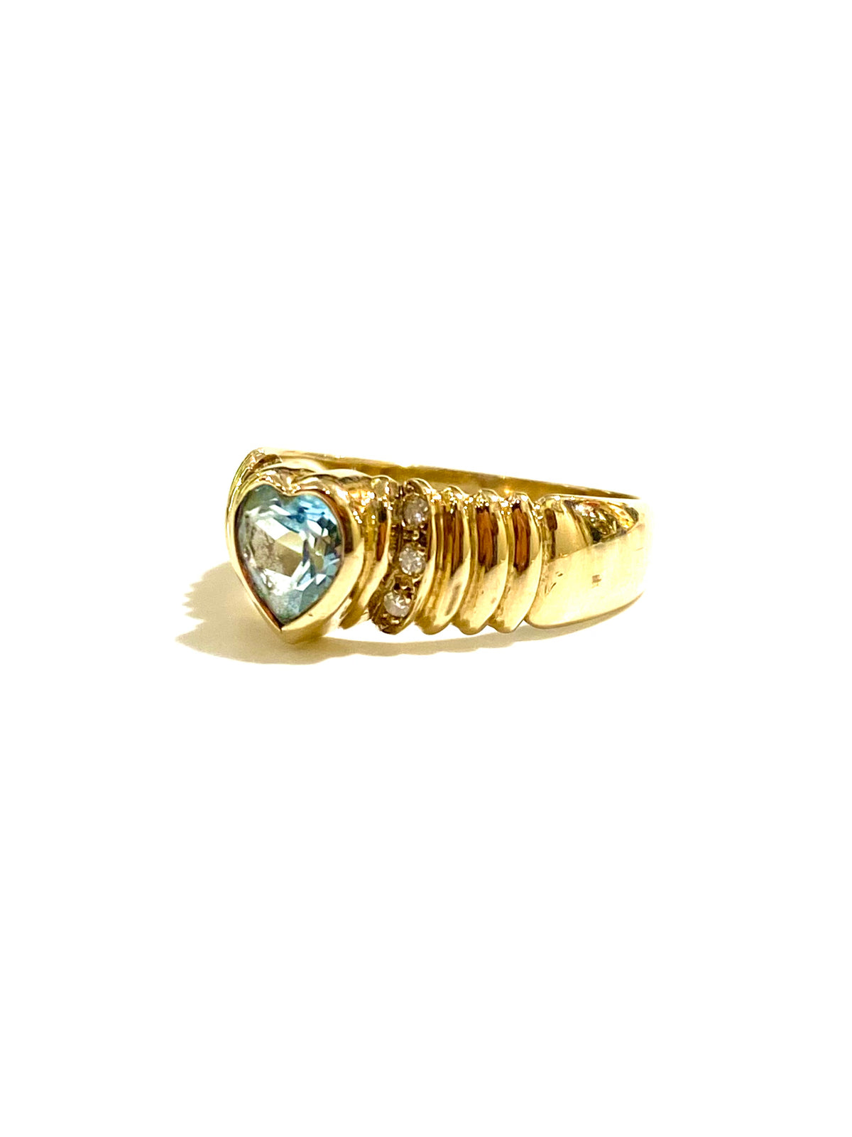 9ct Gold Blue Topaz and Diamond Heart Ring