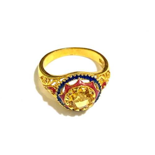 Brass Enamel and Gemstone Ring