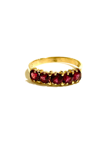 9ct Gold Garnet Five Stone Bridge Ring