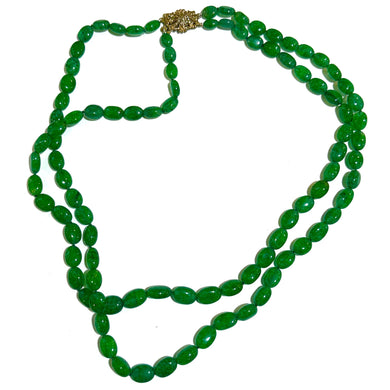 Natural Emerald Two-Strand Beaded Necklace with White Gold Clasp
