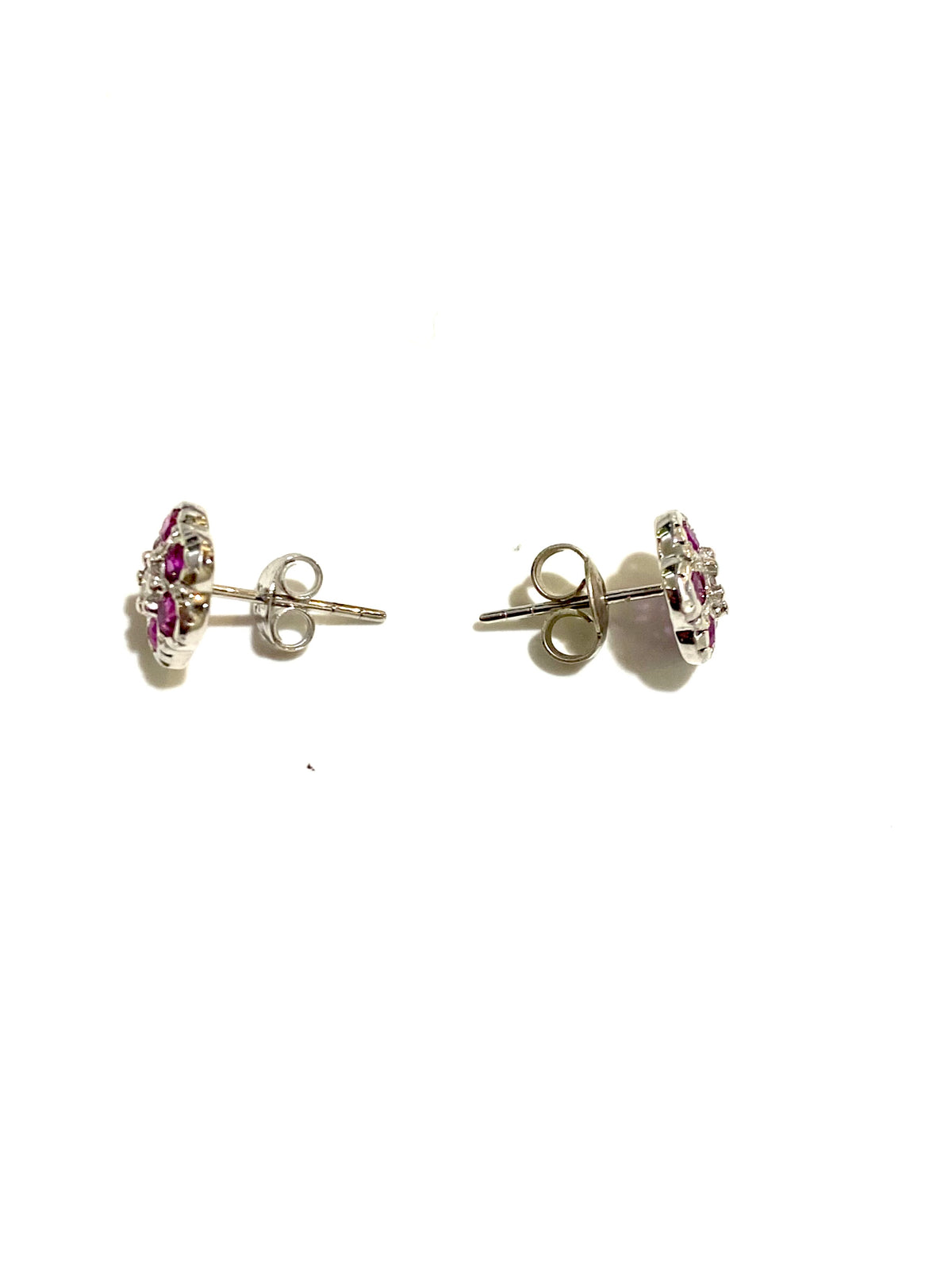9ct Gold Ruby and Diamond Flower Stud Earrings