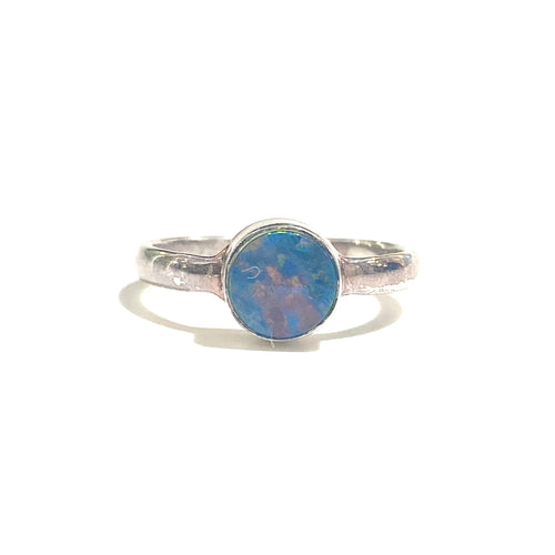 Round Sterling Silver Solid Black Opal Ring