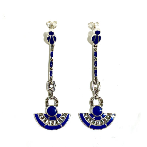 Sterling Silver Marcasite and Enamel Earrings